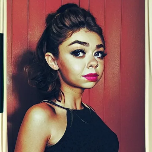 Prompt: sarah hyland making a duckface selfie, art by norman rockwell