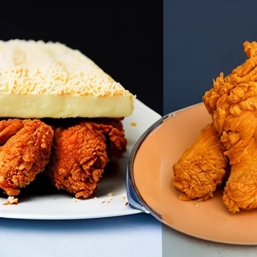 Image similar to fried chicken versus cake