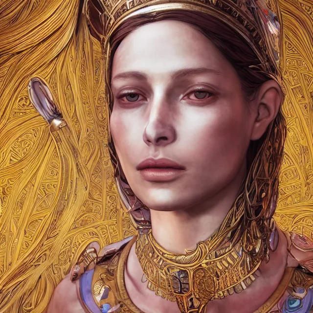 Image similar to the portrait of the cleopatra personified as charlotte de witte, absurdly beautiful, graceful, elegant, sophisticated, young woman, an ultrafine hyperdetailed illustration by kim jung gi, irakli nadar, intricate linework, bright colors, octopath traveler, final fantasy, unreal engine 5 highly rendered, global illumination, radiant light, detailed and intricate environment