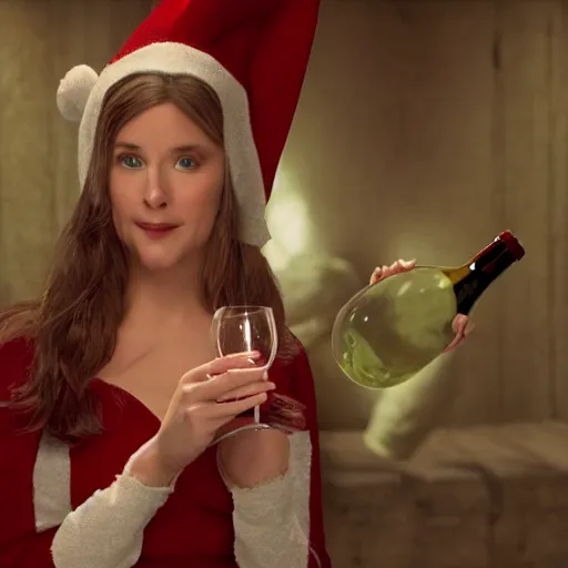 Image similar to elf drinking wine woman fantasy dramatic cinematic movie cgi