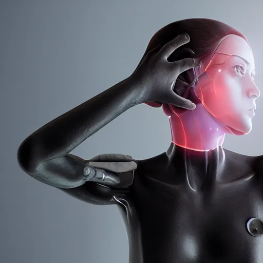 Image similar to an android girl changing her body parts 4k