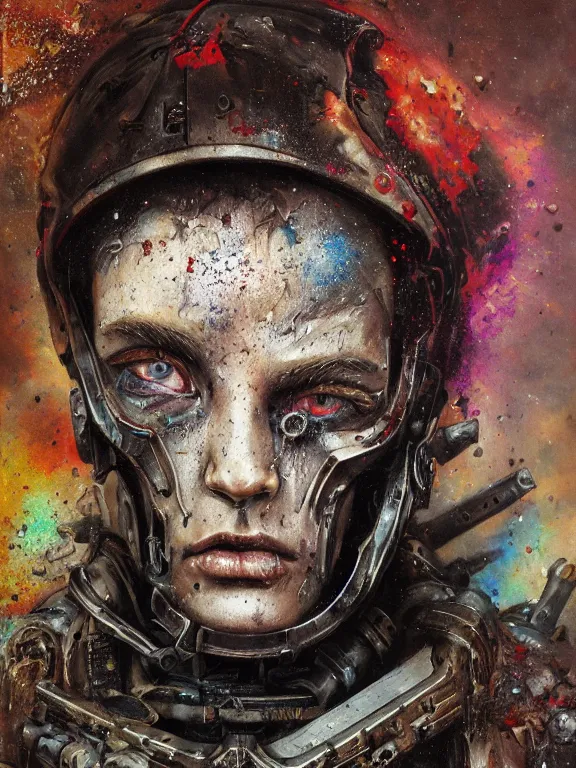 Prompt: art portrait of a space marine, decaying, rusting ,8k,by tristan eaton,Stanley Artgermm,Tom Bagshaw,Greg Rutkowski,Carne Griffiths, Ayami Kojima, Beksinski, Giger,trending on DeviantArt,face enhance,hyper detailed,minimalist,cybernetic, android, blade runner,full of colour,