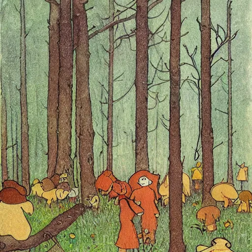 Prompt: forest in the morning light by Elsa Beskow
