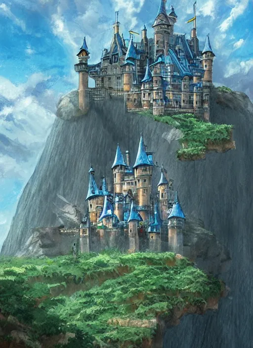 Prompt: 2 d illustration of a castle in the sky, concept art by hayao miyazaki, featured on pixiv, fantasy art, concept art, official art, high detailed