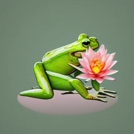 Prompt: a transparent frog standing on a lotus, digital art, trending on artstation