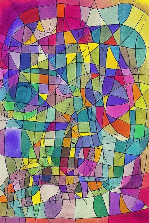 Image similar to a beautiful abstract yet intricate map drawn in pen by Sunil Das, overlayed by abstract watercolor painting by Paul Klee, Georgia O'Keefe, Joan Miro. Trending on Artstation.