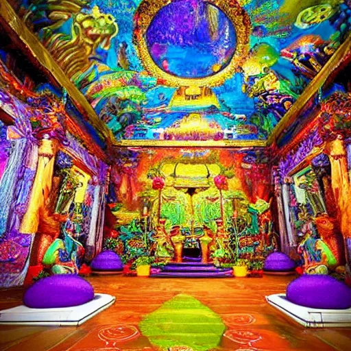 Prompt: extravagantly decorated hidden secret beautiful inspiring fantasy temple of the gods in the most amazing colorful dreamscape one could ever imagine