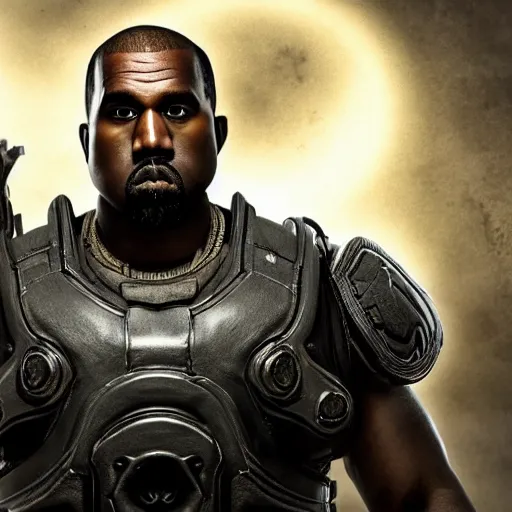 Prompt: kanye west as an centaur!!!! in gears of war, splash art, movie still, detailed face, photorealistic facial features, cinematic lighting, dramatic, octane render, long lens, shallow depth of field, bokeh, anamorphic lens flare, 8 k, hyper detailed, 3 5 mm film grain