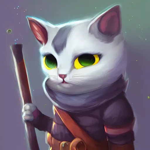 Prompt: grey american shorthair cat as teemo from league of legends, digital painting, artwork by ross tran