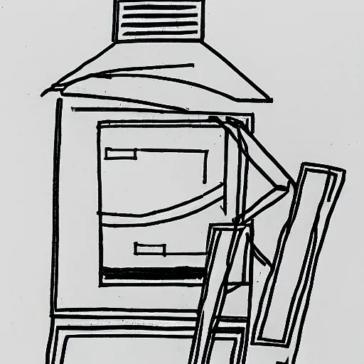 Image similar to very simple line drawing of a furnace with people around it, pen on paper simple drawing by a 7 year old