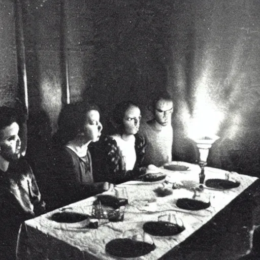 Image similar to a seance in a dark room, photo still