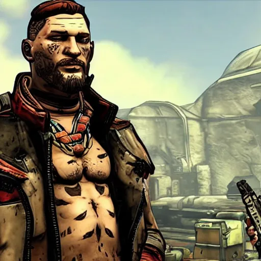 Image similar to tom hardy as a character in borderlands 2