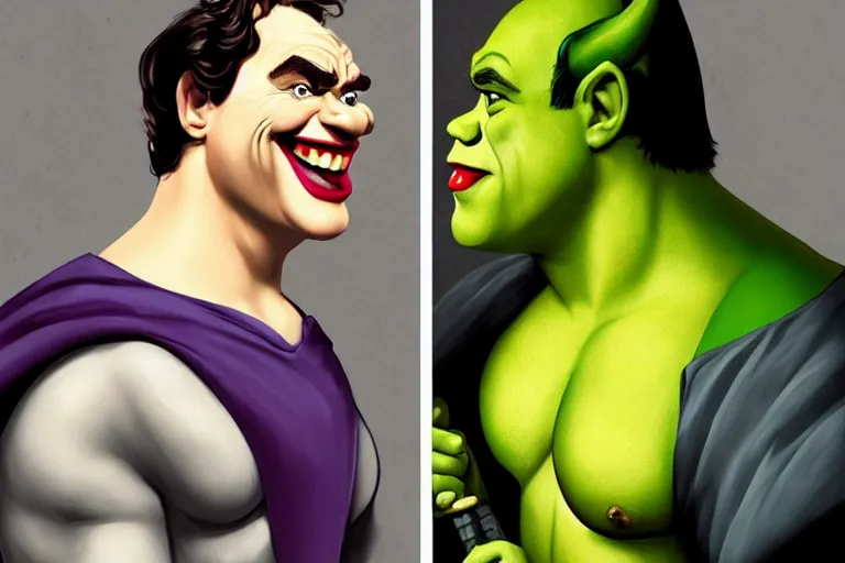 Shrek as batman vs shrek as joker beautiful | Stable Diffusion | OpenArt