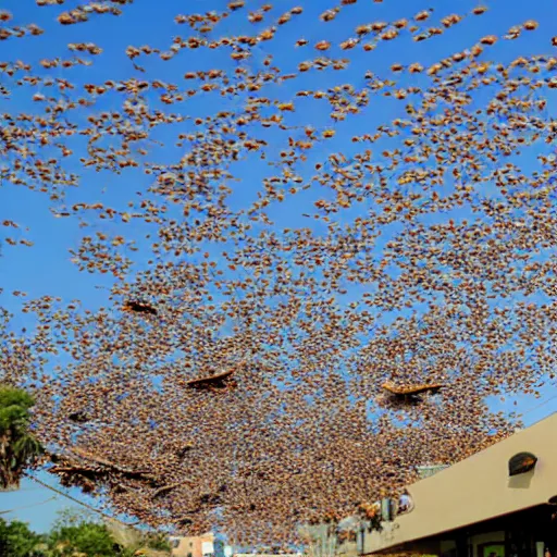 Prompt: a swarm of bugs over san antonio