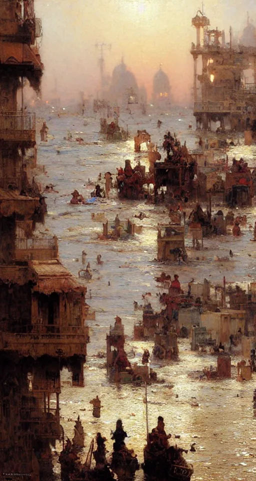 Image similar to the sea flooding the entire city of modern ahwaz. you can see the water entering buildings highly detailed painting by gaston bussiere, craig mullins, j. c. leyendecker