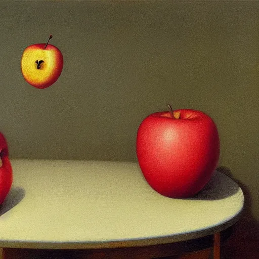 Image similar to an apple tree throwing apples at a monkey by Raphael, Hopper, and Rene Magritte. detailed, romantic, enchanting, trending on artstation.