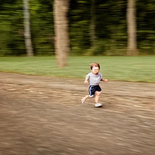 Prompt: baby boy running at full speed, photograph