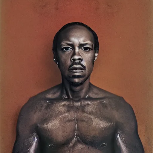 Image similar to Half man half turntable, portrait, by Annie Liebovitz