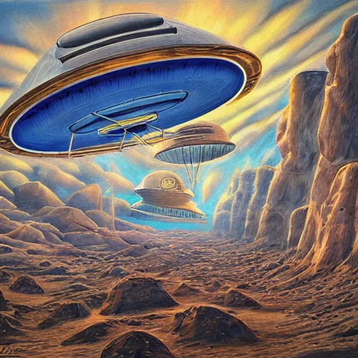 Prompt: mural of ancient ufo encounter, don ivan punchatz, highly detailed, hyper realism, sharp focus, detailed faces