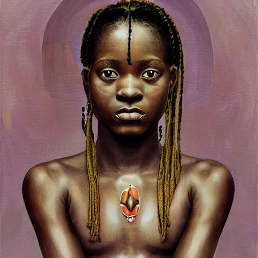 Image similar to “sango God of thunder plaited beads hair cowry Nigerian lightning facial details proportionate dark skinned symmetrical digital art oil painting Edward hooper”