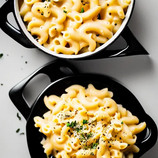 Image similar to tuna mac and cheese food photography black background soft focus in the style of Alan De Herrera