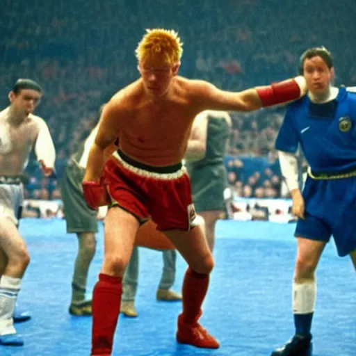 Image similar to movie still of kevin de bruyne in rocky 4,