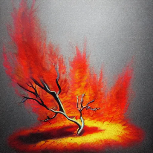 Image similar to evil tree on fire, photorealism, sharp focus