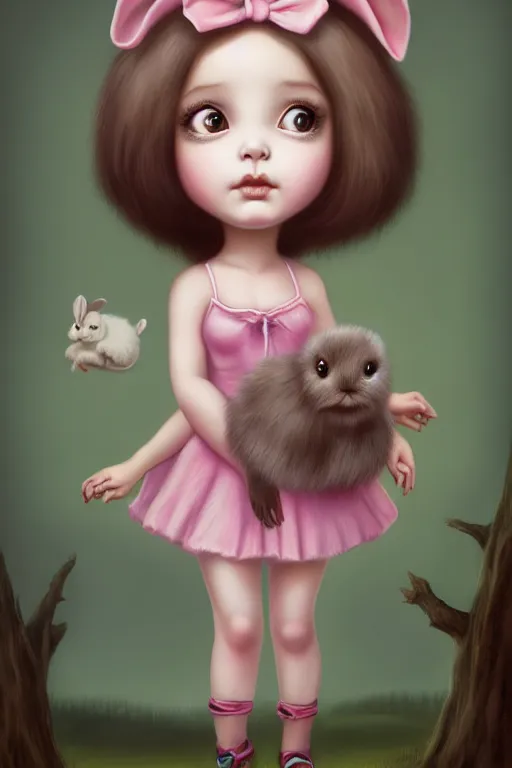 Image similar to matte sharp painting cute little girl with furry bunny, painted by mark ryden, artgerm, artstation behance storybook l