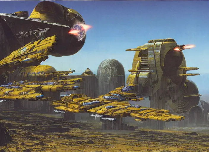 Prompt: cinematic matte painting, peter elson, chris foss, tony roberts, terran trade authority