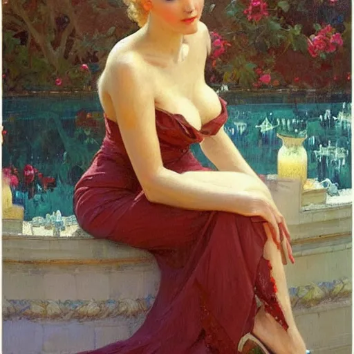 Prompt: portrait of a beautiful woman, intricate, elegant, highly detailed, greg manchess, mucha, gil elvgren