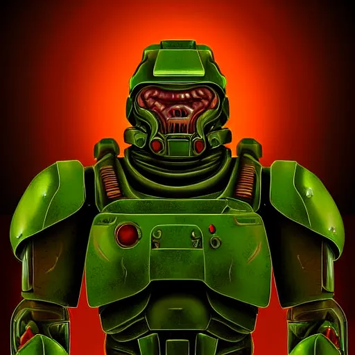 Prompt: portrait of doomguy from game doom, highly detailed, 8 k render centered, digital painting