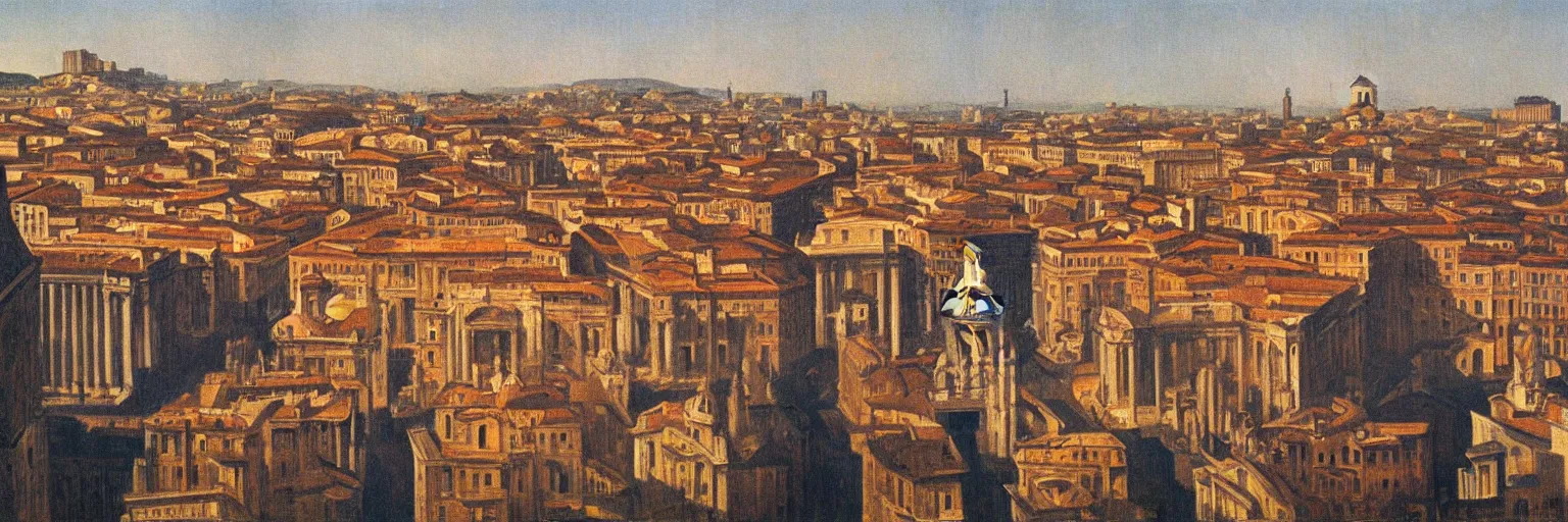 Prompt: rome cityscape oil painting magritte