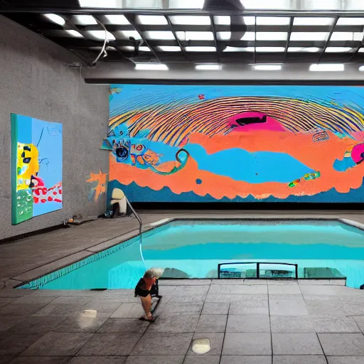 Prompt: colorful digital art, sony animation, mcbess illustration, a portal to another world, opened in the middle of a swimming pool