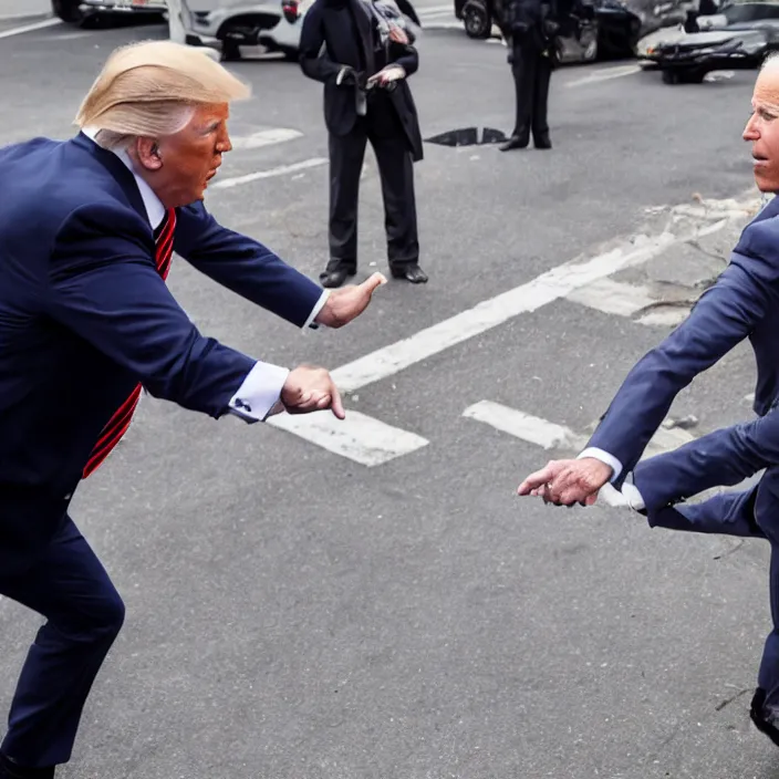 Prompt: Joe Biden fighting Donald Trump on the street, detailed photograph, 4K