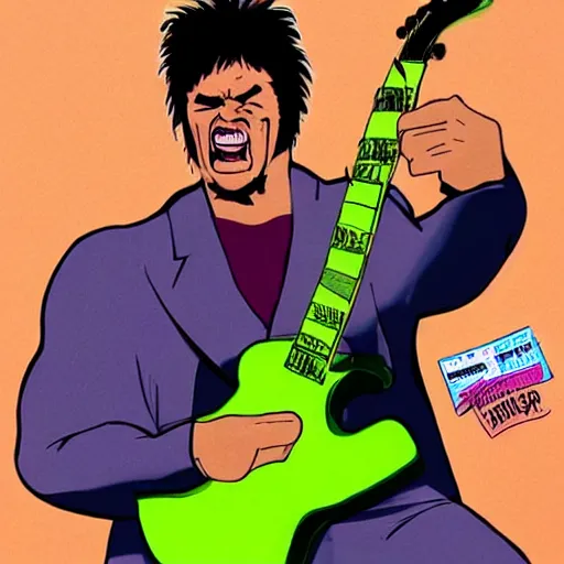 Image similar to Hulk playing guitar