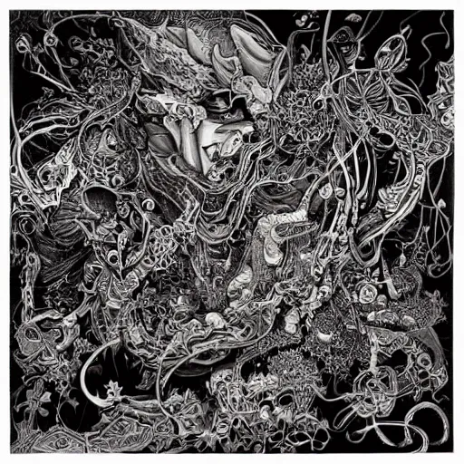 Image similar to chaos, intricate ink illustration, highly detailed, maximalist, oil painting