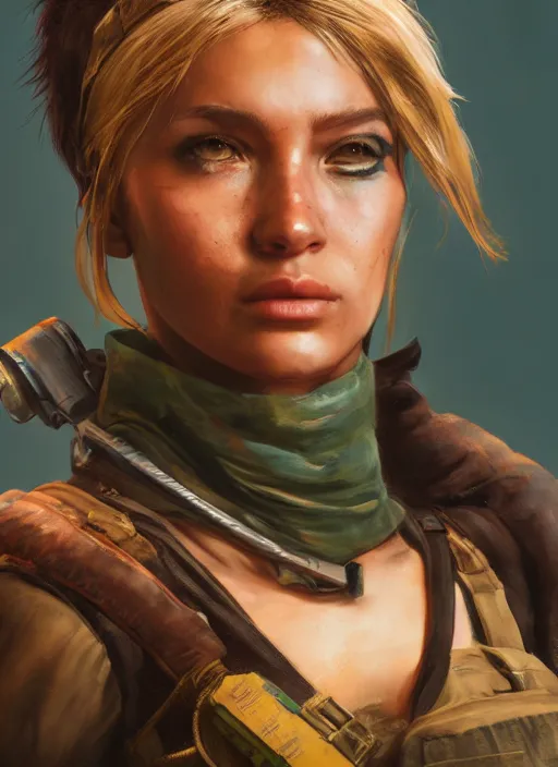 Prompt: A comic book style portrait painting of a female ranger in a post apocalyptic setting, unreal 5, DAZ, hyperrealistic, octane render, dynamic lighting