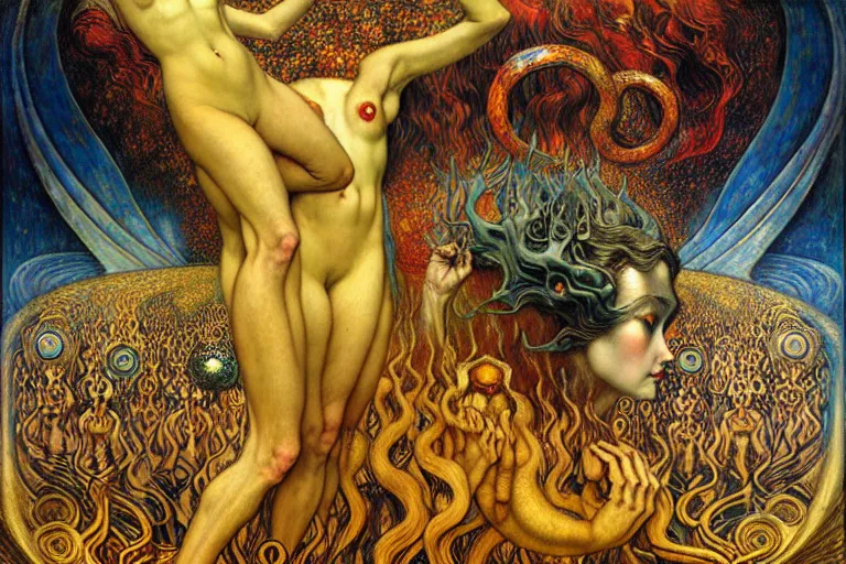 Image similar to Divine Chaos Engine by Karol Bak, Jean Delville, William Blake, Gustav Klimt, and Vincent Van Gogh, symbolist, visionary