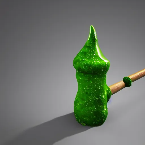 Prompt: wooden staff splattered with green slime, octane render