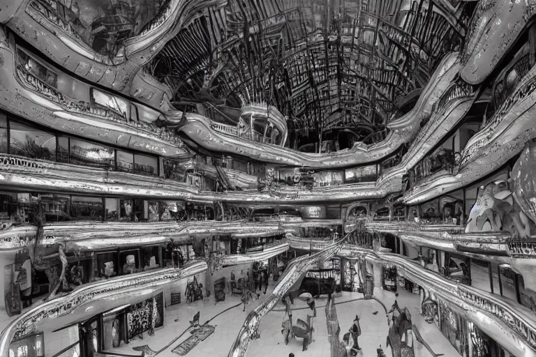 Image similar to hr giger shopping mall interior