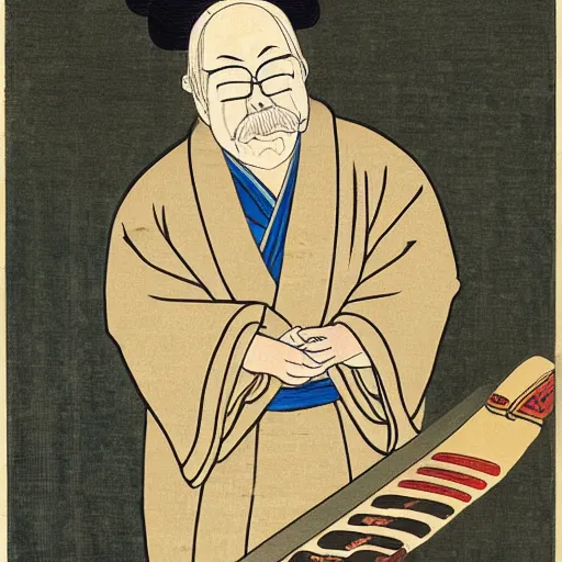 Prompt: portrait of wilford brimley as a geisha, ukiyo - e