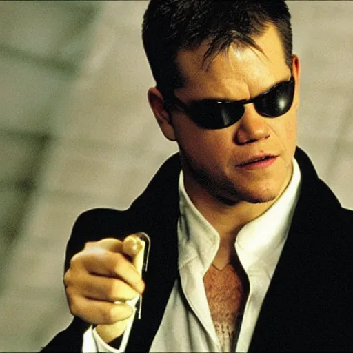 Image similar to matt damon as neo in the matrix