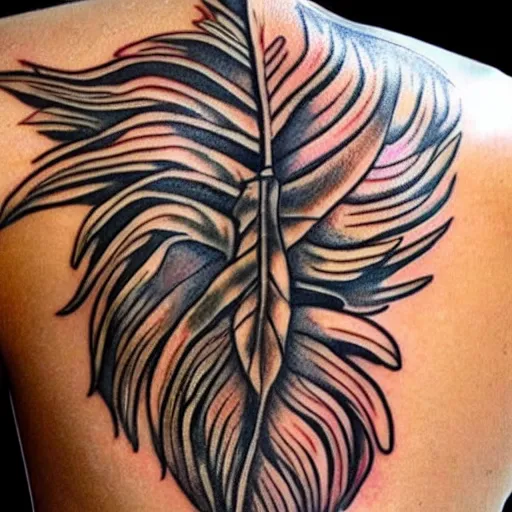 Prompt: half leaf half feather tattoo