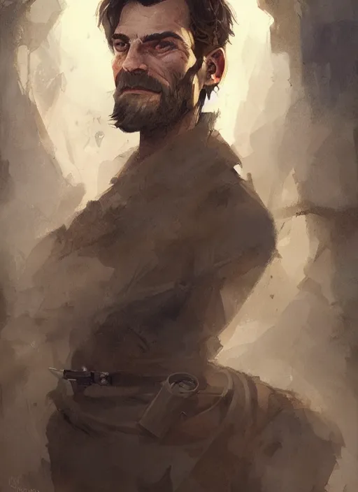 Image similar to a portrait of sam vimes, beautiful painting with highly detailed face by greg rutkowski and magali villanueve