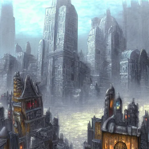 Image similar to planescape art style city wallpaper