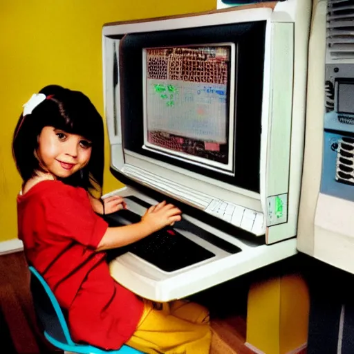 Image similar to Punky Brewster programming a 1980s desktop computer