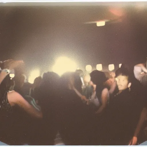 Prompt: Polaroid photograph of a busy dance floor at night