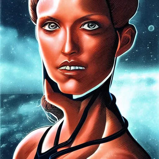 Prompt: portrait of a sci - fi woman, by keith parkinson