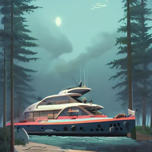 Image similar to yachting club by simon stalenhag