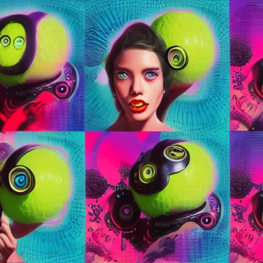 Image similar to Lofi vaporwave portrait tennis ball monster , Pixar style, Tristan Eaton, Stanley Artgerm, Tom Bagshaw